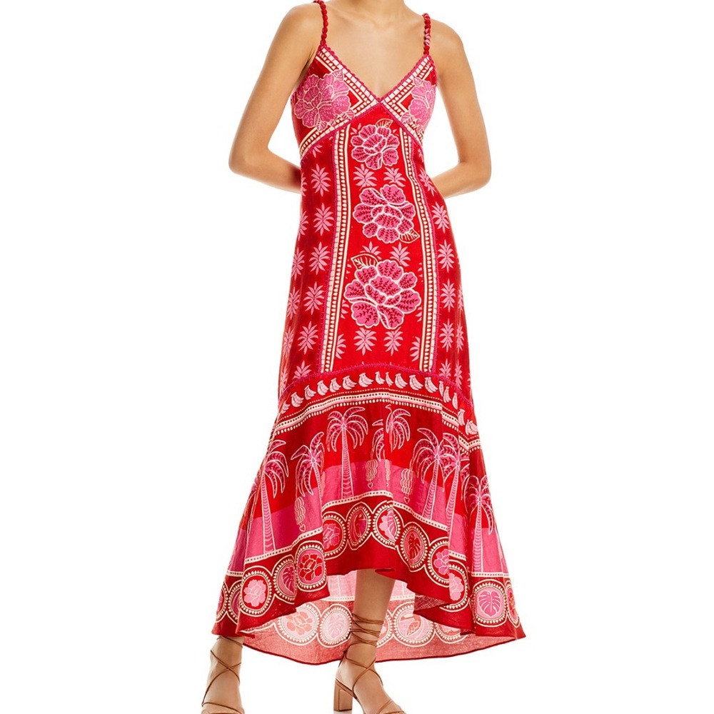 FARM Rio Red and Pink High Low Dress